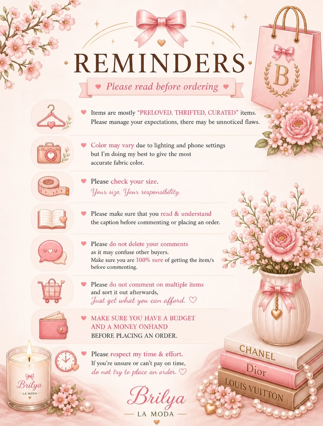 Brilya La Moda — Buyer Reminders