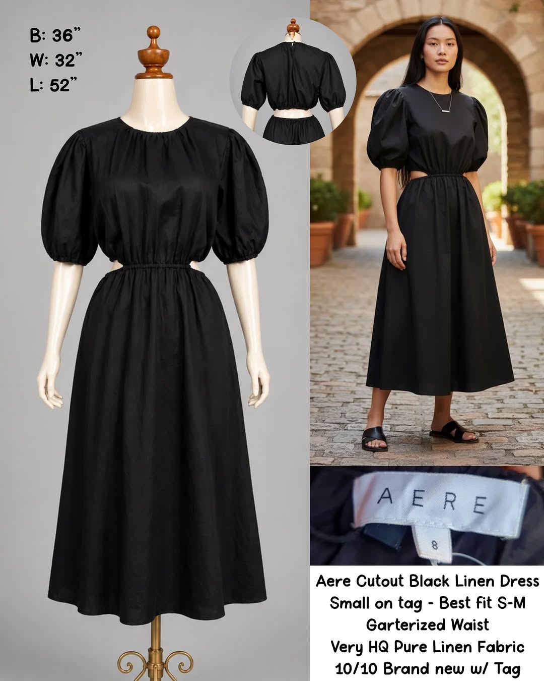 Aere Cutout Black Linen Dress